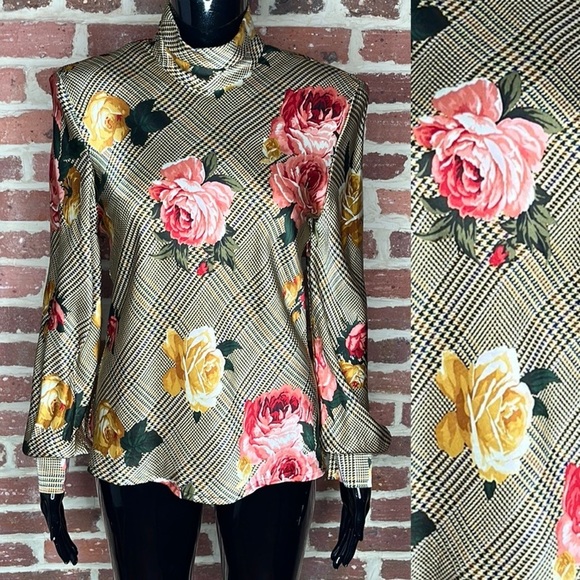 Vintage 100% Silk Blouse Linda Allard Ellen in Bold Print - Picture 1 of 7